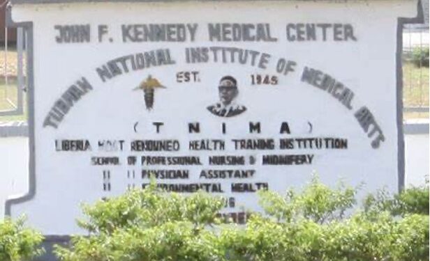 Tubman National Institute of Medical Arts (TNIMA) signboard at JFK Medical Center, marking Liberia’s premier health training institution poised for transformation.