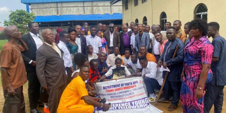 Group photo of United Methodist Church youth leaders and facilitators at the 2025 leadership seminar in Monrovia