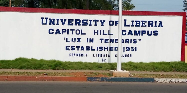 University of Liberia Capitol Hill campus entrance sign reading “Lux in Tenebris” with 1951 establishment date