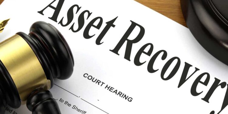 Gavel and court document titled "Asset Recovery" highlighting legal proceedings in corruption cases