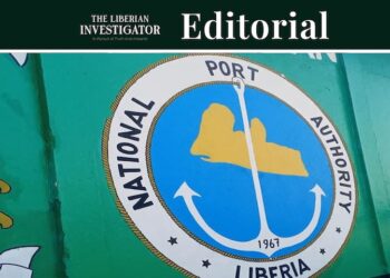 Editorial banner from The Liberian Investigator featuring the official seal of the National Port Authority of Liberia, symbolizing the paper’s stance on President Boakai’s veto of the controversial port decentralization bills.
