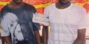 Two men arrested by the Liberia Drug Enforcement Agency (LDEA) at Bo Waterside with seized Kush packages worth US$20,000 in a cross-border drug trafficking case.