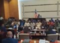 Liberian Senate in heated plenary session with county superintendents and CSOs, discussing local governance failures and legislative oversight.