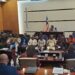 Liberian Senate in heated plenary session with county superintendents and CSOs, discussing local governance failures and legislative oversight.