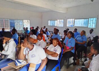 Students attend the launch of the Melton Yoko Empowerment Institute in Paynesville’s District #6, Liberia, aimed at providing youth with vocational training in IT, business, health, and more.