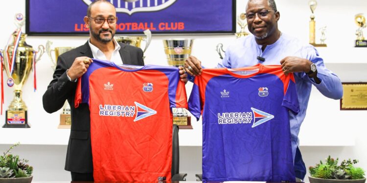 Alain-André Landeut and LISCR FC official unveil new club jerseys at signing ceremony