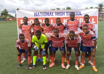 Montserrado County high school football team poses for a group photo during the National High School Football and Kickball Championship.