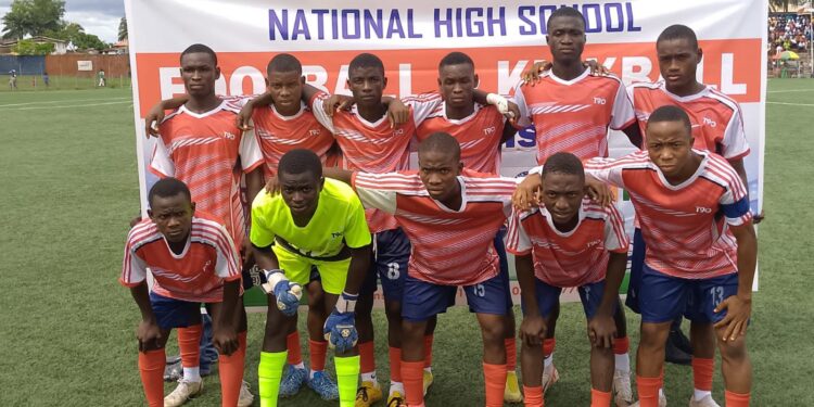 Montserrado County high school football team poses for a group photo during the National High School Football and Kickball Championship.