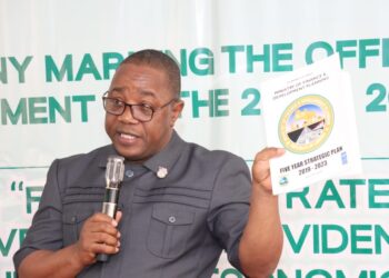 Acting Finance Minister Anthony G. Myers unveils the Ministry of Finance and Development Planning 2025–2029 Strategic Plan in Monrovia.