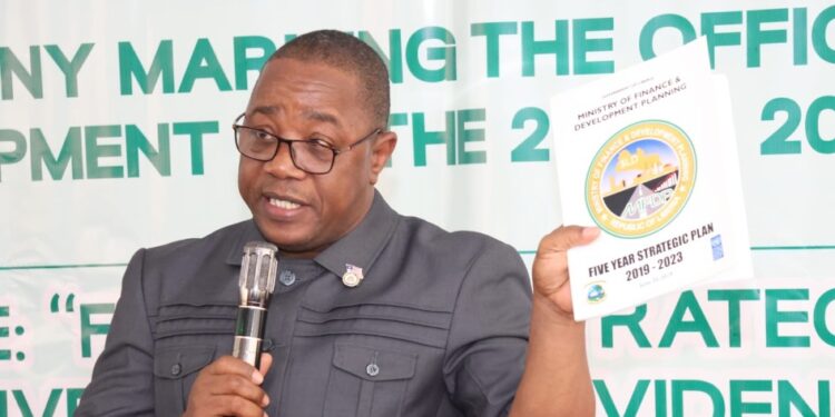 Acting Finance Minister Anthony G. Myers unveils the Ministry of Finance and Development Planning 2025–2029 Strategic Plan in Monrovia.