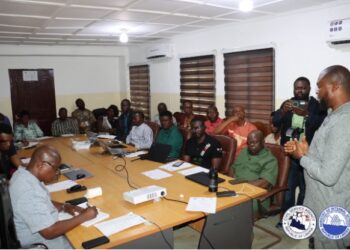 Civil Service Agency Director-General Dr. Josiah Joekai and Internal Affairs Minister Francis Nyumalin lead the launch of Liberia’s nationwide civil service payroll audit in Monrovia.