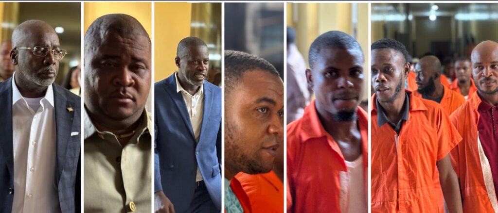 Former Speaker J. Fonati Koffa and co-defendants in Capitol arson case appear in court as trial is delayed over late prosecution evidence.