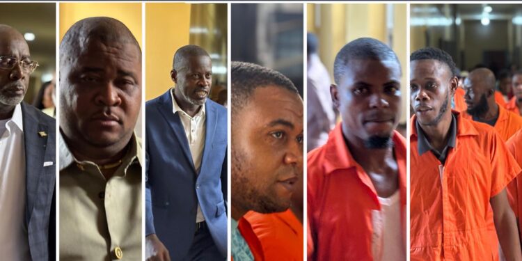 Former Speaker J. Fonati Koffa and co-defendants in Capitol arson case appear in court as trial is delayed over late prosecution evidence.