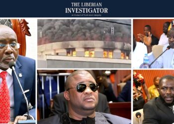 Thick smoke and flames engulf Liberia’s Capitol Building during the December 2024 arson attack and the defendants