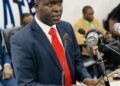 EPA Executive Director Dr. Emmanuel Urey Yarkpawolo speaking at a press briefing in Monrovia on noise pollution and climate change policy