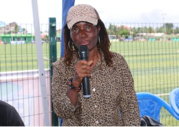 Elizabeth Gbah Johnson, Country Director of ActionAid Liberia, delivers remarks at International Youth Day peace sport tournament in Monrovia.