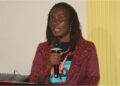 Madam Elizabeth Gbah Johnson, ActionAid Liberia County Director, addresses stakeholders on illicit drug response