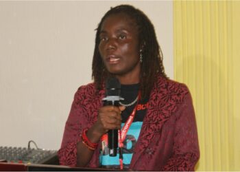 Madam Elizabeth Gbah Johnson, ActionAid Liberia County Director, addresses stakeholders on illicit drug response