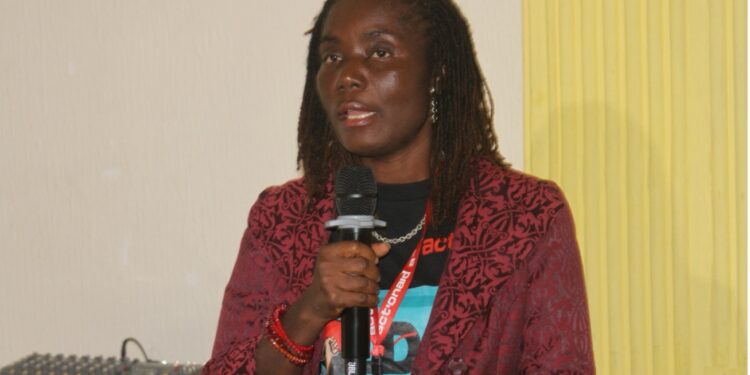 Madam Elizabeth Gbah Johnson, ActionAid Liberia County Director, addresses stakeholders on illicit drug response