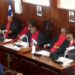 Liberian Supreme Court justices in session as Chief Justice Yamie Quiqui Gbeisay pledges judiciary reforms and performance-based leadership