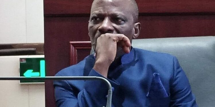 Civil Law Court Judge Kennedy Peabody sits in court before his suspension by the Supreme Court of Liberia for ethics violations in a land dispute case.