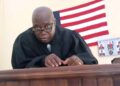 Resident Judge Boimah Kontoe of the Ninth Judicial Circuit Court delivers remarks in Bong County, calling for a special court to fast-track drug-related cases.