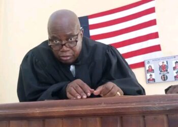 Resident Judge Boimah Kontoe of the Ninth Judicial Circuit Court delivers remarks in Bong County, calling for a special court to fast-track drug-related cases.