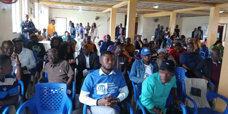 Participants at Naymote’s Montserrado County dialogue on local governance reform listen during a policy discussion on the Local Government Act and county development agendas.