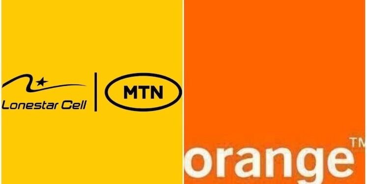 Logos of Lonestar Cell MTN and Orange Liberia side by side, symbolizing Liberia’s two major mobile money providers affected by the new 2% cash-out fee policy.