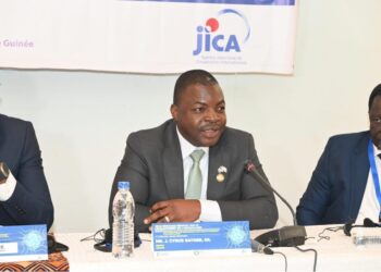 J. Cyrus Saygbe Sr., Liberia’s Acting Fisheries Director General and FCWC Chair, addresses a regional aquaculture development seminar in Abidjan, Côte d’Ivoire.