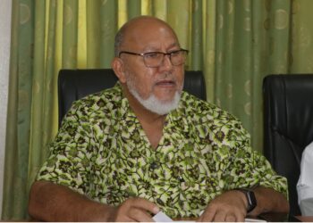 FDA boss Rudolph Merab at a press briefing amid allegations he pushed a community forest into a logging deal with his friend’s company.