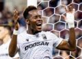Liberian midfielder Sampson Dweh celebrates after providing an assist for Viktoria Plzen in a UEFA Champions League qualifying match.