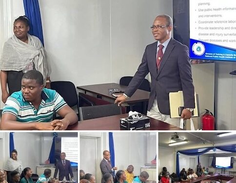 University of Liberia public health students attend orientation at NPHIL, led by Dr. Dougbeh Nyan and Roseline George, as part of a national Mpox response internship.