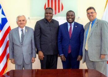 enator Jack Reed and Congressman Gabe Amo of Rhode Island with Vice President Jeremiah Koung and U.S. Embassy officials during Liberia visit
