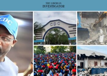Former President George Weah addresses CDC supporters after headquarters demolition, blaming Boakai and urging restraint.