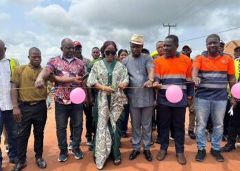 Officials including ArcelorMittal representatives and lawmakers dedicate newly rehabilitated Firestone–Kakata road in Margibi County, Liberia