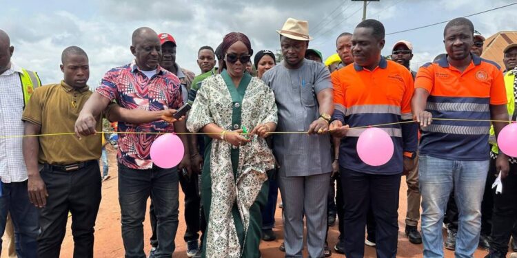 Officials including ArcelorMittal representatives and lawmakers dedicate newly rehabilitated Firestone–Kakata road in Margibi County, Liberia
