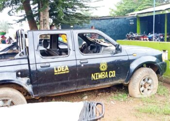 Liberia Drug Enforcement Agency vehicle in Nimba County amid controversy over escape of notorious drug suspect Charles Taylor