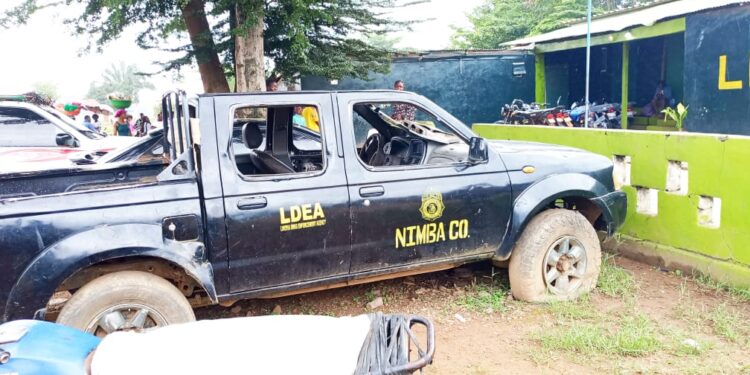 Liberia Drug Enforcement Agency vehicle in Nimba County amid controversy over escape of notorious drug suspect Charles Taylor