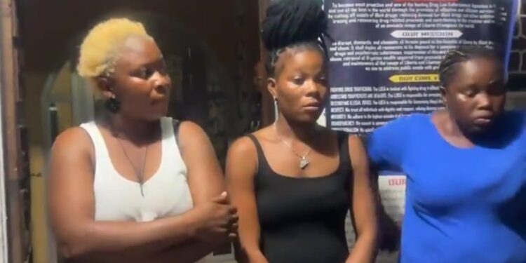 Three women arrested by the Liberia Drug Enforcement Agency in Montserrado County for allegedly trafficking deadly narcotics known as Spark and Die Kush