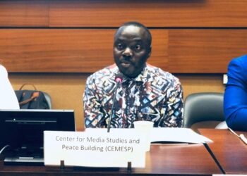 Liberian journalist Wremongar Joe speaks at UN UPR pre-sessions in Geneva on press freedom, digital rights, and transparency reforms.