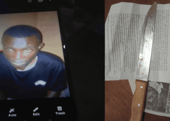 Photo of Jeremiah Souh, suspect in Smell No Taste fatal stabbing case. Knife allegedly used in fatal stabbing in Smell No Taste, Margibi County, Liberia.