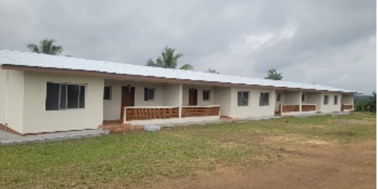 Renovated AFL barracks and nearby civilian homes in Kakata, Margibi County, at the center of a land reclamation dispute that has left dozens facing eviction.