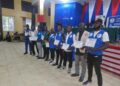 Group of Bong County financial education trainers holding certificates during the CBL PAPSS campaign launch in Gbarnga, Liberia.