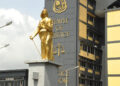 Golden statue of Lady Justice in front of Liberia’s Temple of Justice, where the Judiciary will launch a weeklong personnel verification and credential audit.