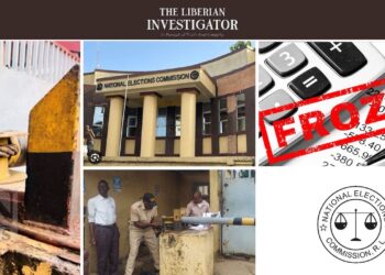 Locked gates at NEC headquarters in Monrovia as court order threatens account freeze over $171,000 unpaid debt.