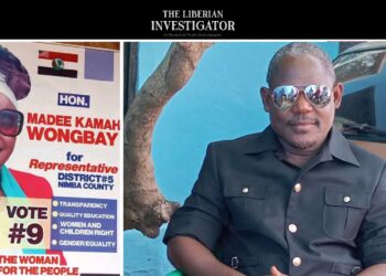 Collage showing Bories Barlea and campaign poster of Madee Kamah Wongbay, both demanding a recount in the Nimba District 5 by-election