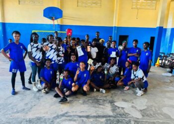 Liberian youth handball players at the Professional Sports Academy pose after training as PSA prepares for the 2026 Youth Olympics in Senegal.
