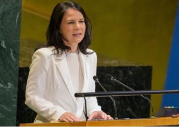 Annalena Baerbock speaking at the UN General Assembly in New York.