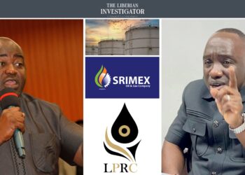 Representative Musa Hassan Bility speaking at a press conference in Monrovia, accusing the government of sabotaging petroleum firms over storage fee cuts.